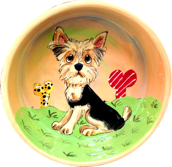 Small ceramic dog bowl for yorkie with bones