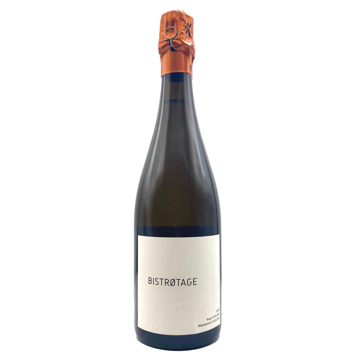 Charles Dufour sparkling wine bottle, Bistrotage Extra Brut 2020, orange foil and label
