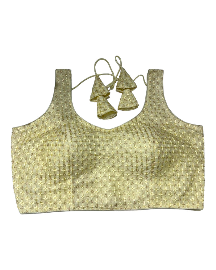 Cream - Fully Embroidered V neck Saree / Lehenga blouse - With Cups - Margin to loosen - UK Stock - AF2344 H 0923