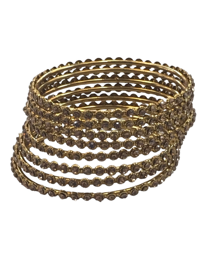 Gold - Set of 8 Stone Bangles - Antique Gold Finish - JAN1208 Kp 0923