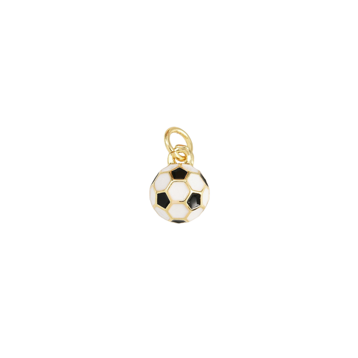 Gold soccer ball charm on a white background