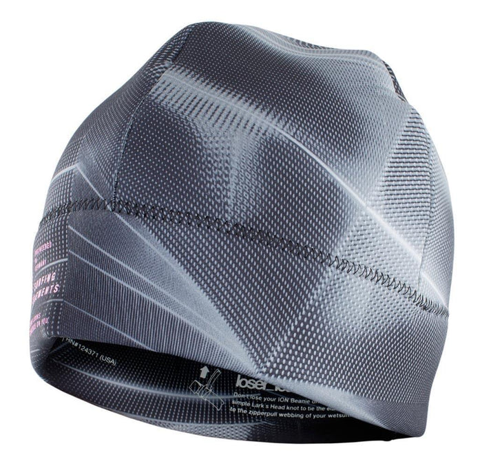 ION Neoprene Grace wetsuit beanie in grey with geometric pattern, close-up view