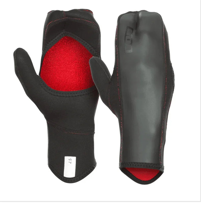 ION Open Palm Mitten 2.5mm black neoprene watersports gloves with red interior