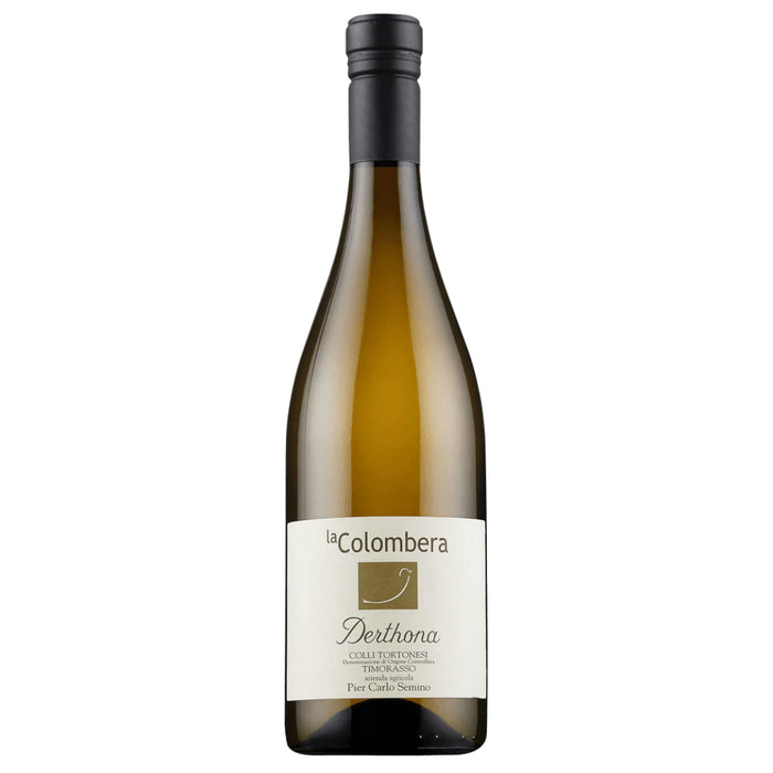 La Colombera Derthona Timorasso wine bottle, 2021 with gold and white label