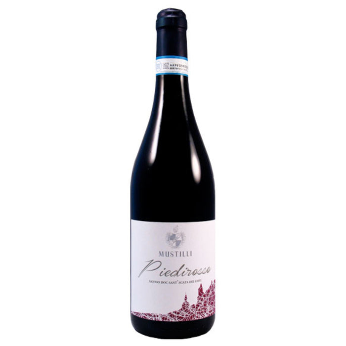 Mustilli Piedirosso Sannio 2019 wine bottle with dark glass and white label