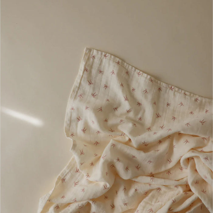 Organic Cotton Muslin Swaddle Blanket - Bows