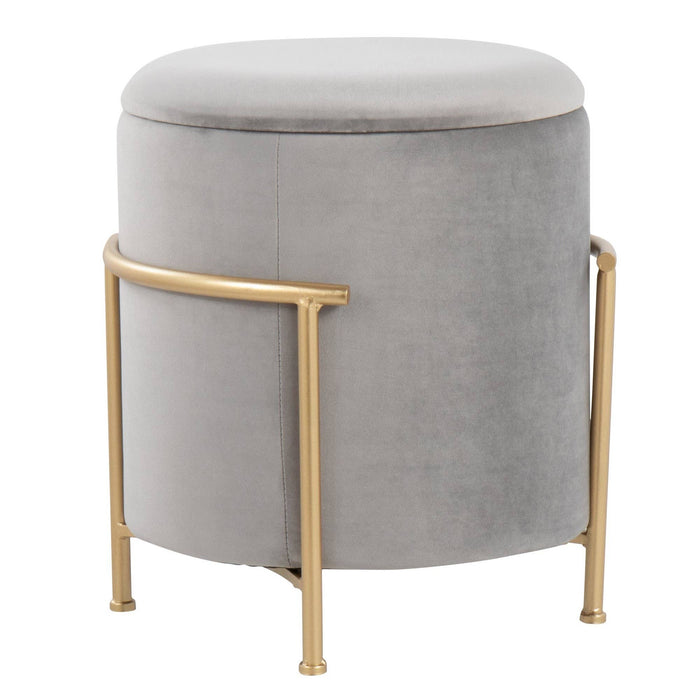 Silver Velvet & Gold Storage Ottoman