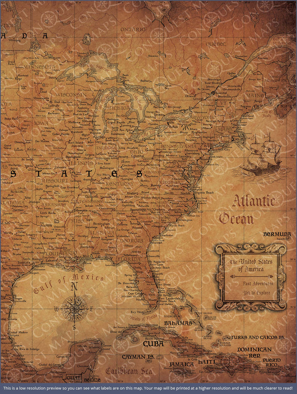 USA Map Poster - Golden Aged CM Poster