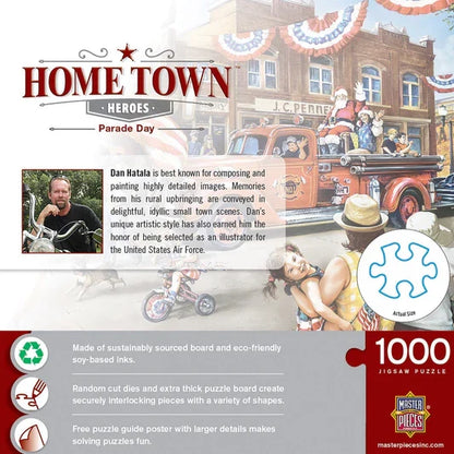 back of masterpieces puzzle box home town heroes