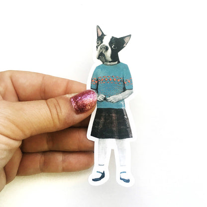 Boston Terrier Girl Vinyl Sticker