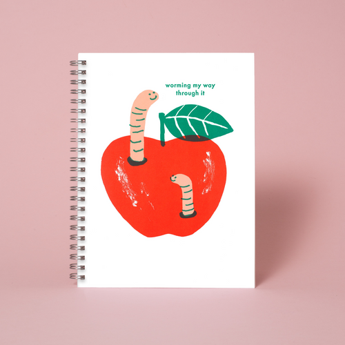 6 x 8" Spiral Blank Notebook - Apple & Worms
