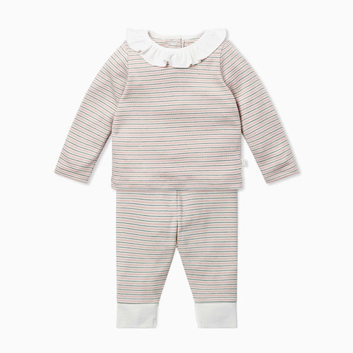 Blush & Khaki Stripe Ruffle T-Shirt & Leggings Set