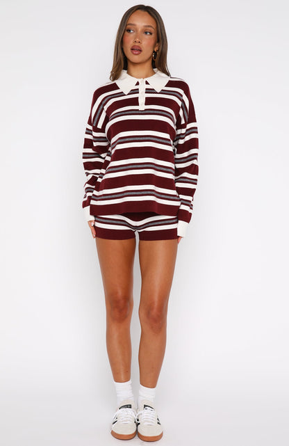 It's Ok, I'm Ok Knit Shorts Wine Stripe
