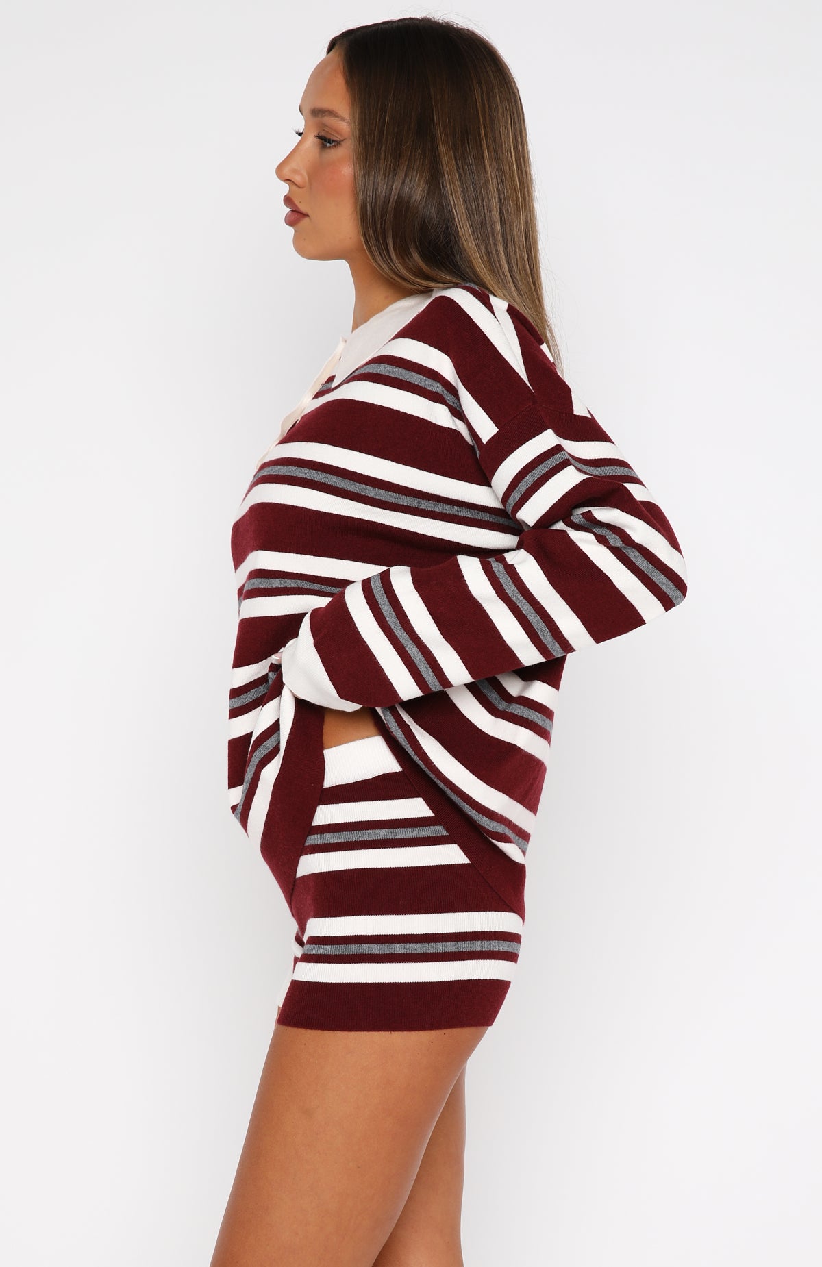 It's Ok, I'm Ok Knit Shorts Wine Stripe