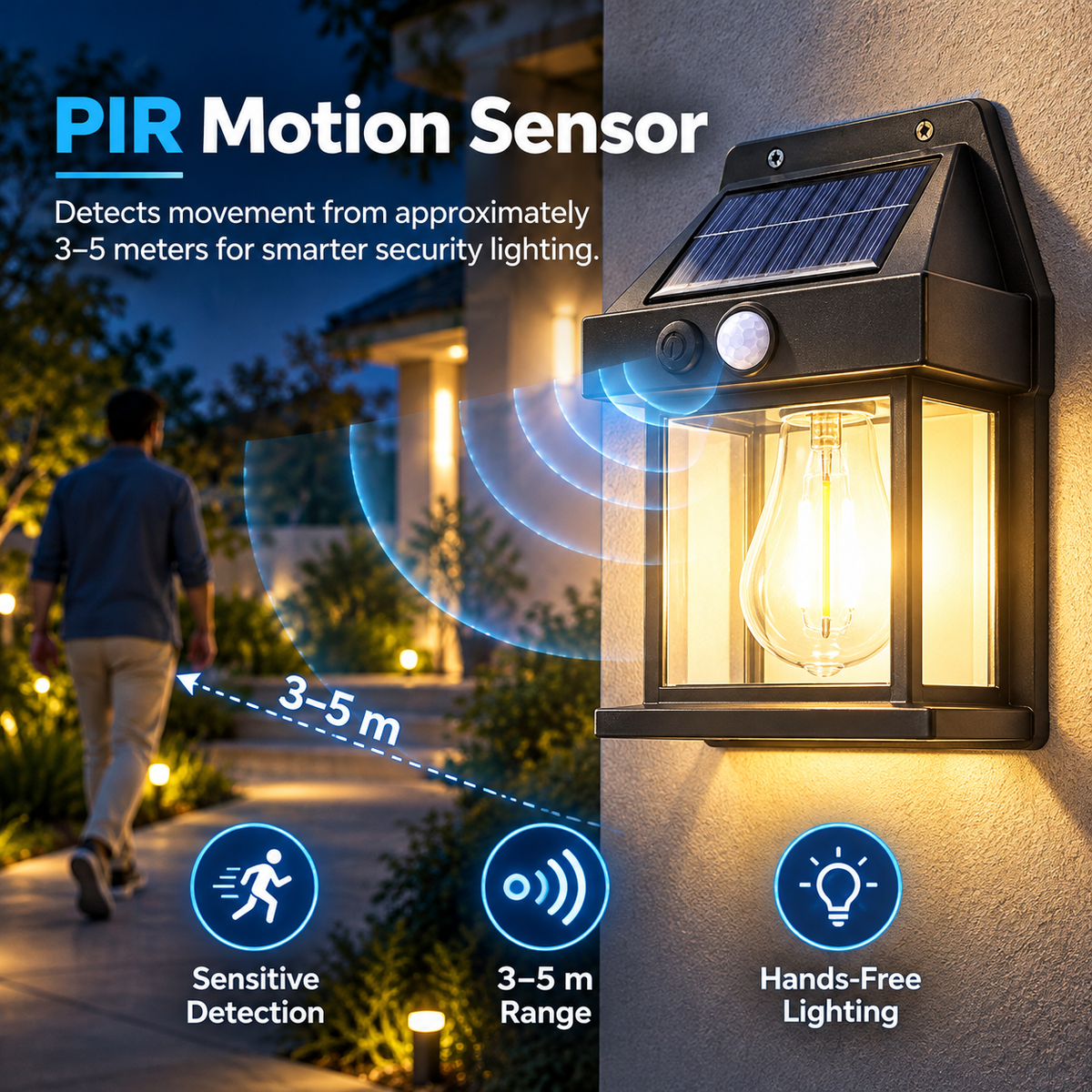 Solar Powered Motion Sensor Wall Lantern