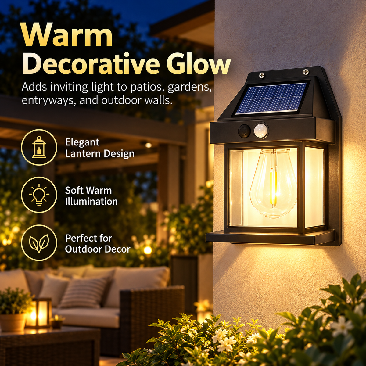 Solar Powered Motion Sensor Wall Lantern