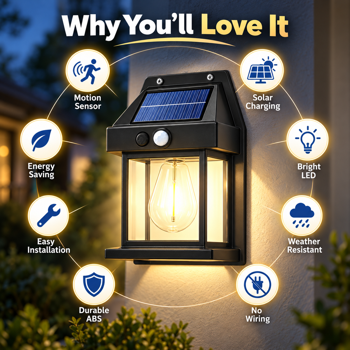 Solar Powered Motion Sensor Wall Lantern