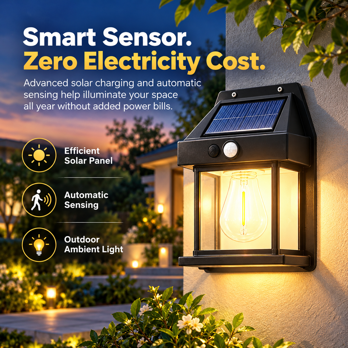 Solar Powered Motion Sensor Wall Lantern