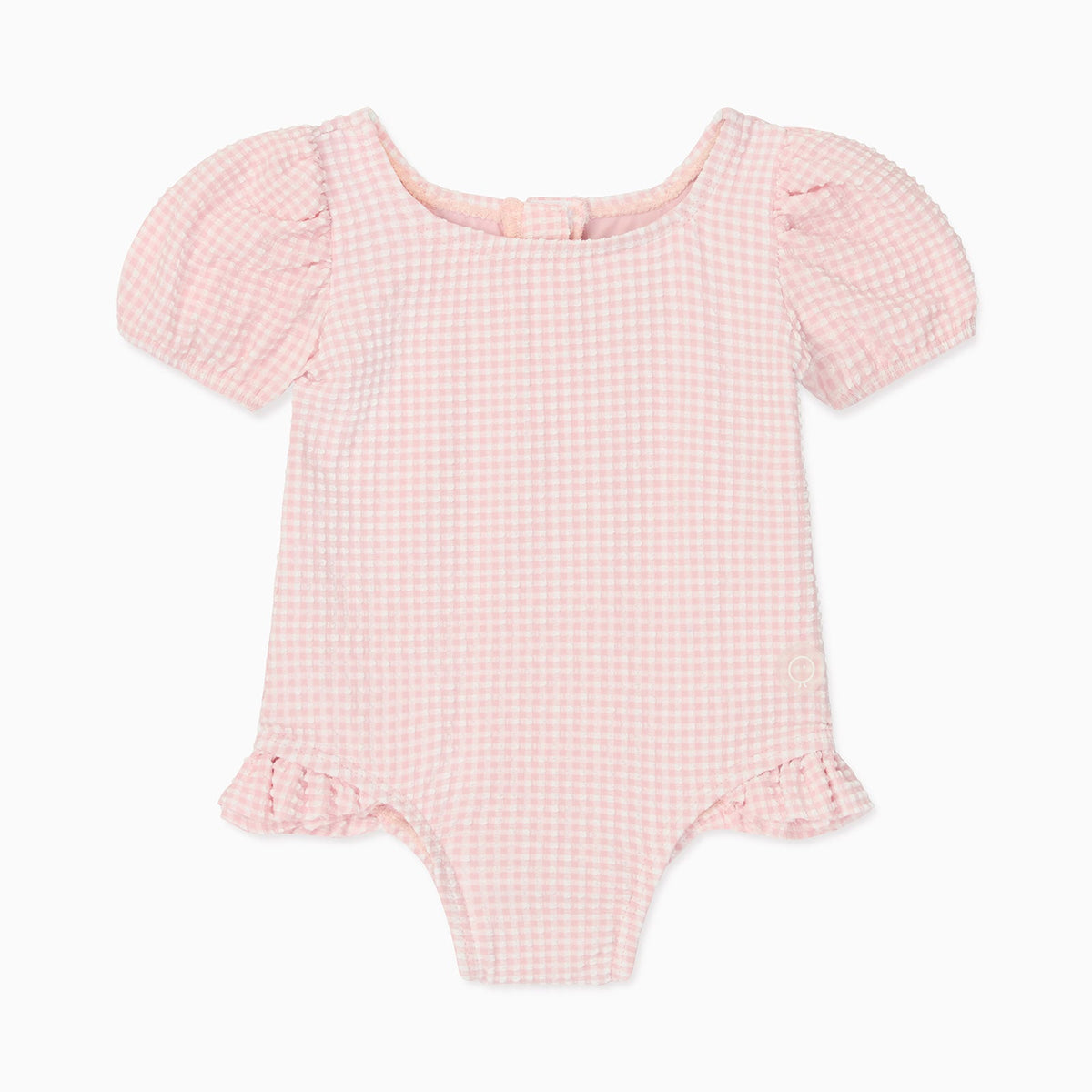 Gingham Seersucker Puff Sleeve Swimsuit