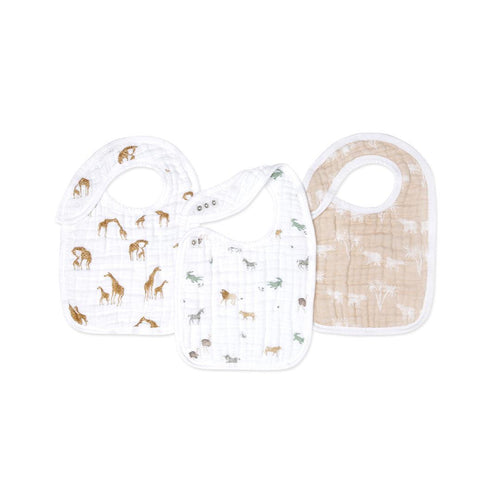 aden + anais Organic Cotton Muslin Snap Bibs - 3 Pack - Safari Dreams