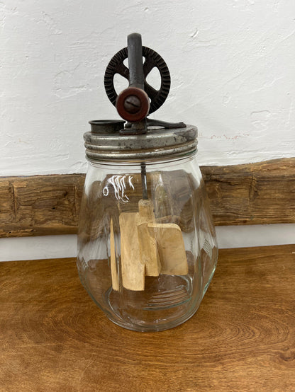 Antique Dazey No. 4 Glass Butter Churn with Wooden Paddles