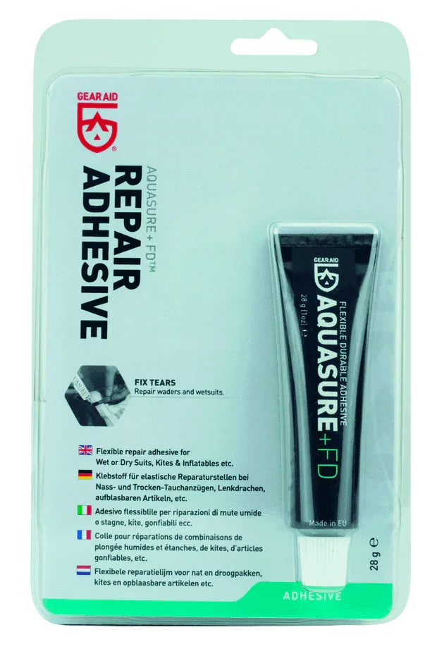 Gear Aid Aquasure FD Wetsuit Glue 28g repair adhesive in retail packaging