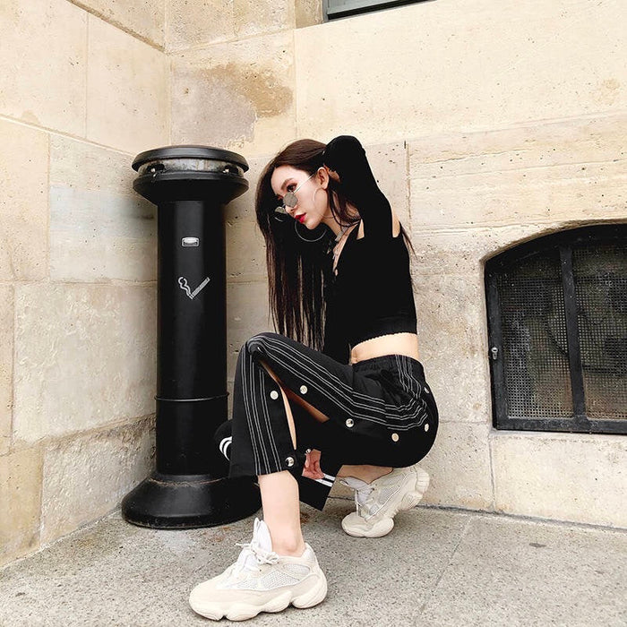 [ASIAN FASHION] Side Buttons Pants 02