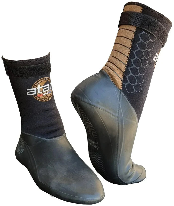 Atan Hot Mistral 6.5mm black neoprene round toe wetsuit boots with brown detail