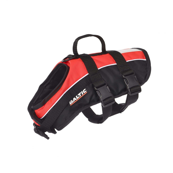 Baltic Dog Buoyancy Aid, red and black pet life jacket with handle and safety straps