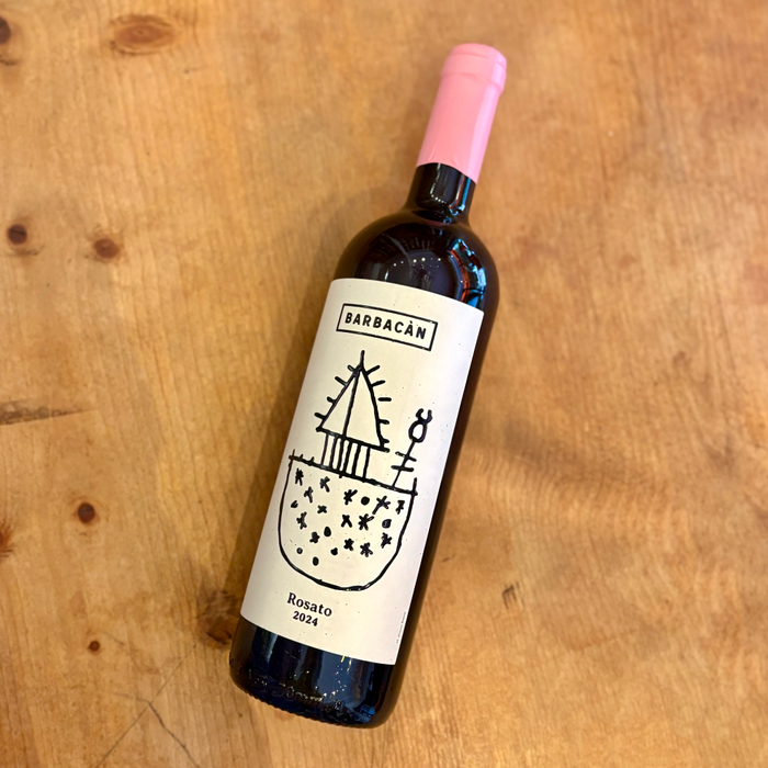 Barbacan Rosato Alpi Retiche 2024 wine bottle with pink foil capsule and illustrated label