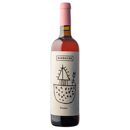 Barbacan Rosato Alpi Retiche 2024 wine bottle with pink capsule and illustrated label