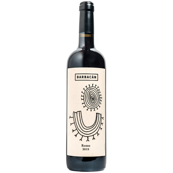 Barbacan 2023 red wine bottle with cream label and bold circular emblem