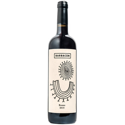 Barbacan 2023 red wine bottle with cream label and bold circular emblem
