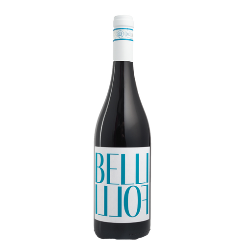 Belli Folli Nero d'Avola wine bottle with dark glass and blue-and-white label