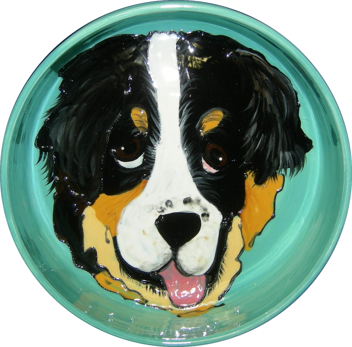 BERNESE MOUNTAIN DOG HANDPAINTED ON CERAMIC DOG BOWL