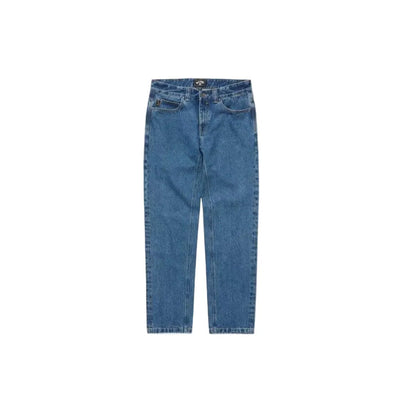 Blue denim jeans with classic fit and visible stitching details