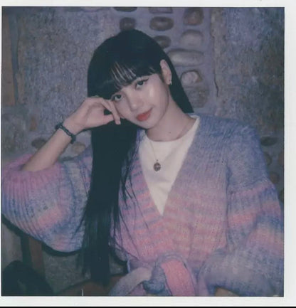 Black Pink Style Lisa Rainbow Knit Cardigan