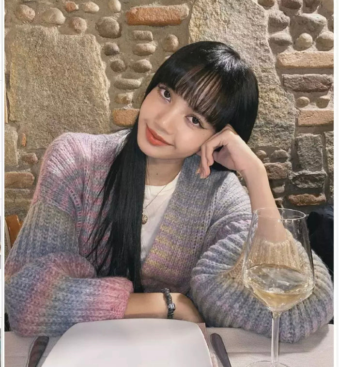Black Pink Style Lisa Rainbow Knit Cardigan