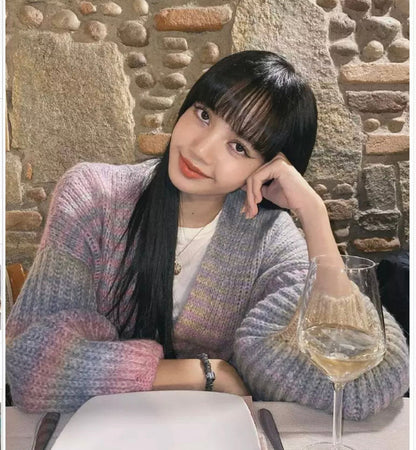 Black Pink Style Lisa Rainbow Knit Cardigan