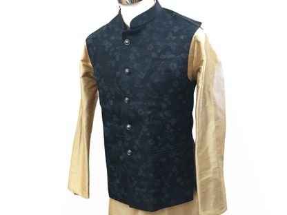 Black Printed Indian waistcoat for Men - Mix N Match with Kurtas - YD2003 kp - Prachy Creations
