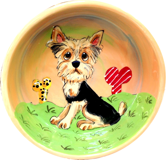 Small ceramic dog bowl for yorkie with bones