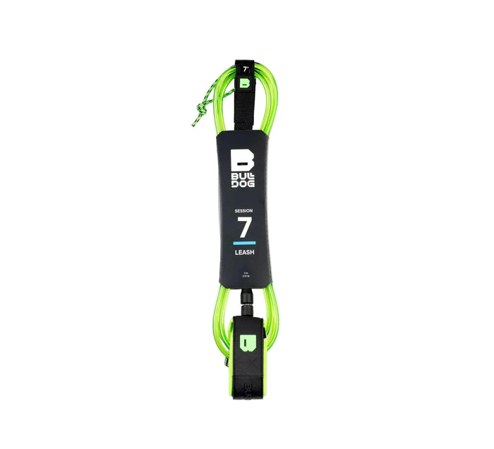 Bulldog Session 7ft Leash, neon green surfboard safety cord for watersports
