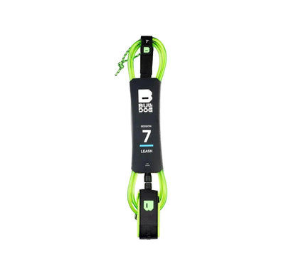 Bulldog Session 7ft Leash, neon green surfboard safety cord for watersports