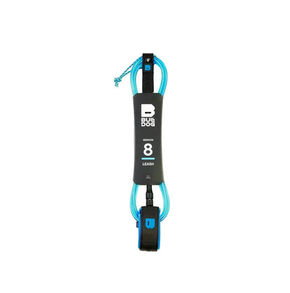 Bulldog 8ft Session Leash, blue and black surfboard safety strap for watersports