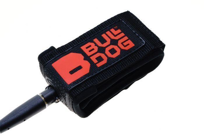 Bulldog 9ft Black Black Red Ankle Leash with logo, durable surfboard accessory