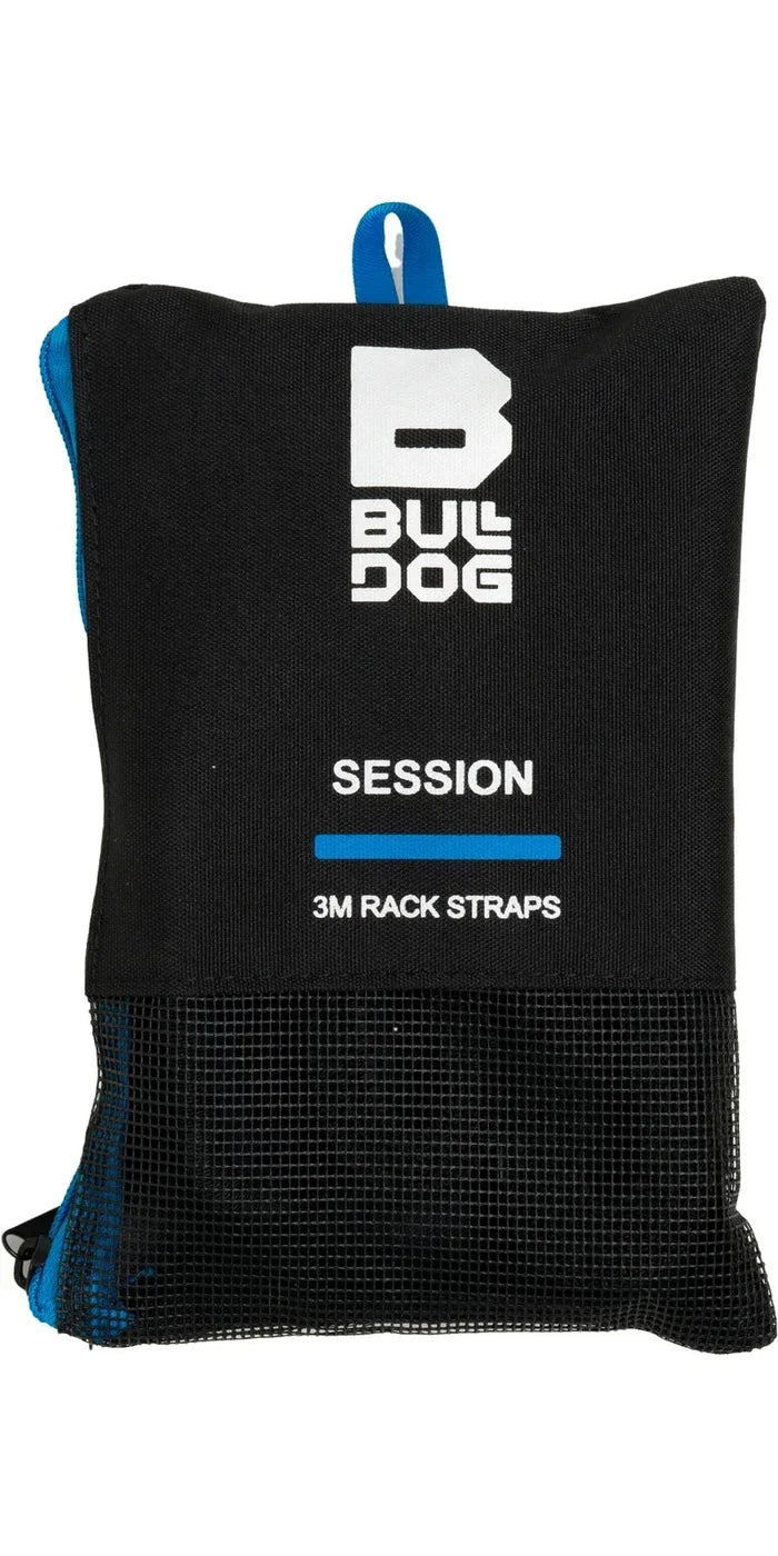 Bulldog Session 3m roof rack tie down straps in black mesh storage pouch for watersports gear