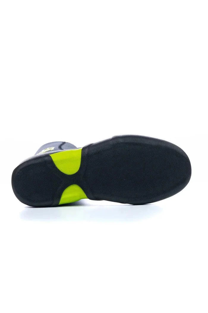 C-Skins Junior Zipped Boot in graphite and flash green, black rubber sole, water sports footwear