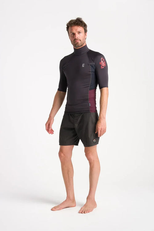 C-Skins men's rash vest in anthracite, bluestone, and wine, short sleeves, watersports gear.