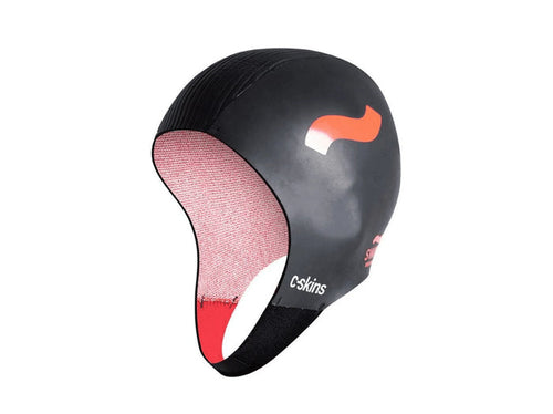 C-Skins Swim Research Cap black neoprene swim cap with chin strap and logo
