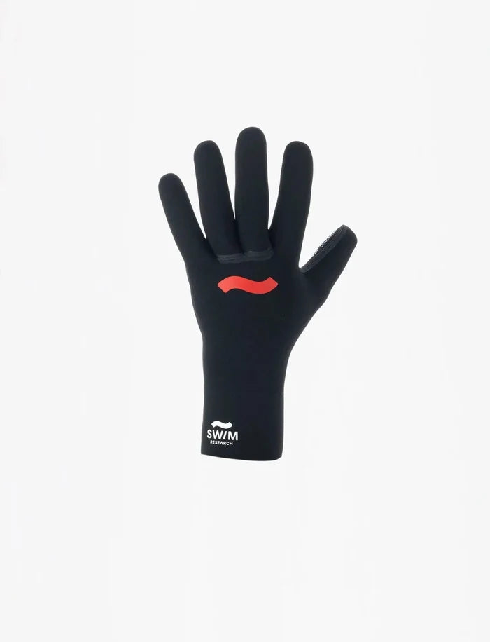 SW/M Research black wetsuit glove with red logo, ideal for watersports in Whitstable, Kent
